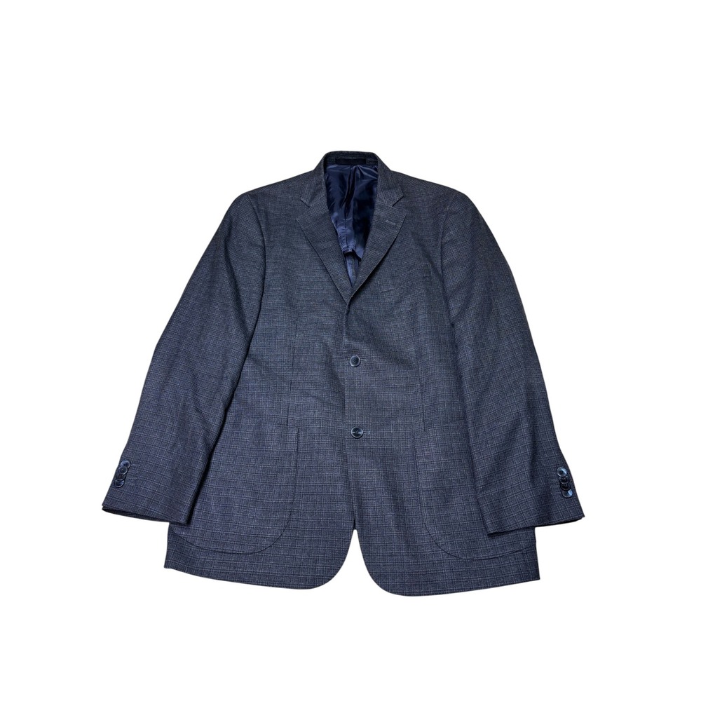 Arnold Brant Mens 40R Blue Grey Plaid Wool Silk Two Button Sport Coat Blazer